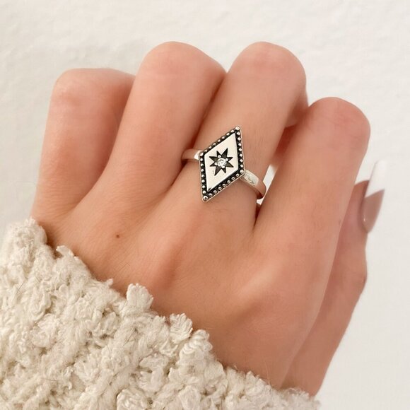 925 Sterling Silver Boho Ring Diamond Celestial Ring Dainty Ring Geometric - Picture 2 of 10